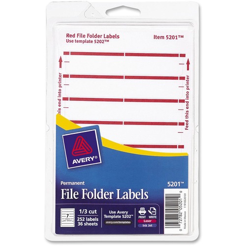 Permanent Filing Labels, 11/16"x3-7/16", 252/PK, Dark Red