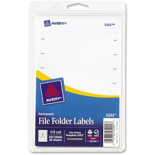 Permanent Filing Labels, 11/16"x3-7/16", 252/PK, White