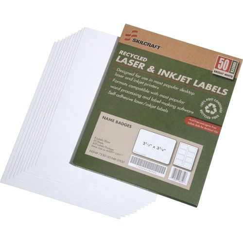 Name Badge Labels,2-1/3"x3-3/8",8/Sht, 50 Sht/BX,White