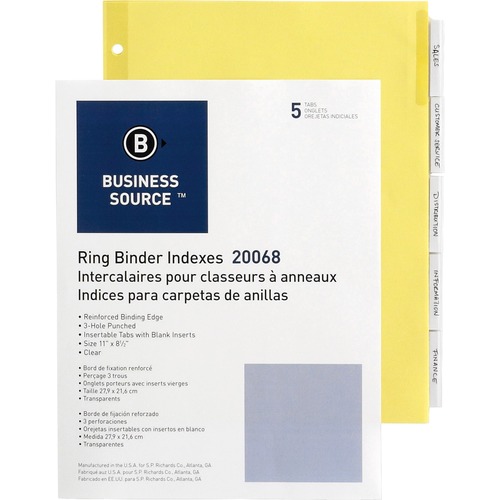 Binder Indexes, 2" Tabs,11"x8-1/2",5 Tab, CL Tabs/Buff