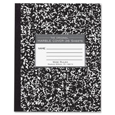 Felx Cover Comp Book,8-1/2"x7",36 SH,Wide Rule,Marble Black