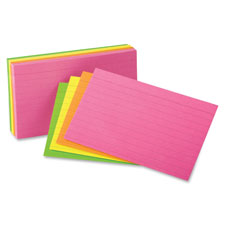 Index Cards, Packaged, 3"x5", Ruled, 100/PK, Assorted Glow