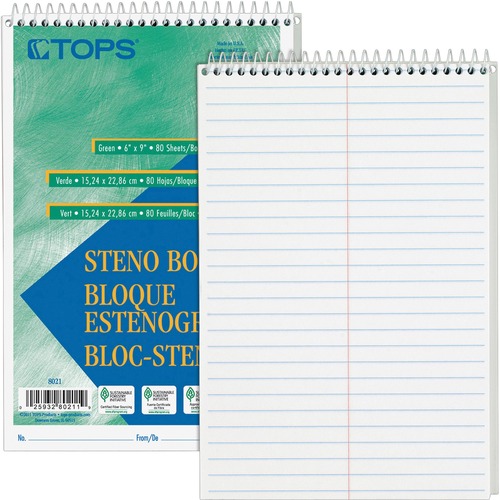 Steno Book, Gregg Rule, 80 Sheets/PD, 6"x9", 12/PK, White