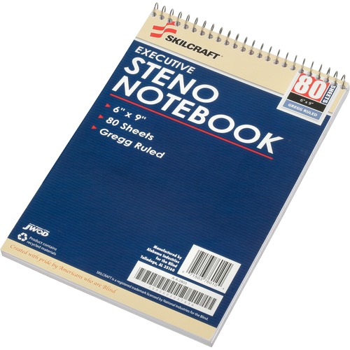 Steno Notebook, Gregg-Ruled, 6"x9", 12/PK, White