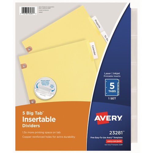 Big Tab Insertable Dividers,11"x8-1/2",5-Tab,Buff/Clear